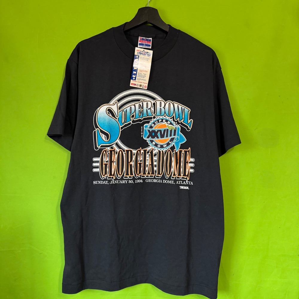 Vintage 1994 Super Bowl XXVIII Georgia Dome T-Shirt Trench Ultra NWT Men L Black